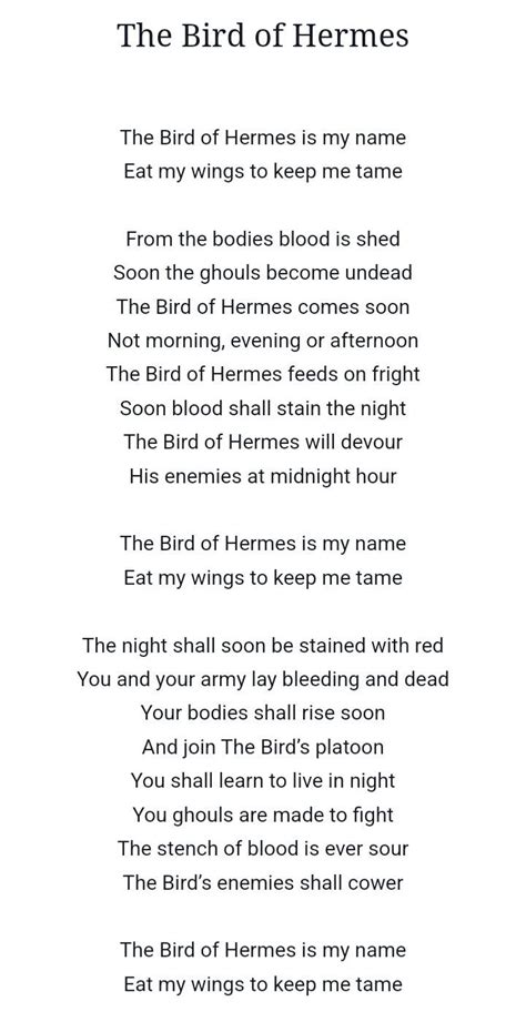 the bird of hermes original poem|the bird of Hermes is my name.